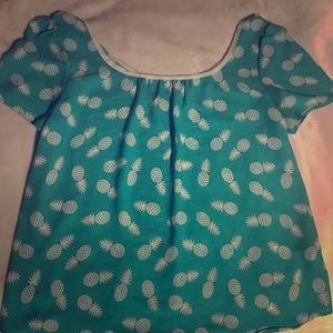 Aqua Teal colored blouse with Pineapple Print